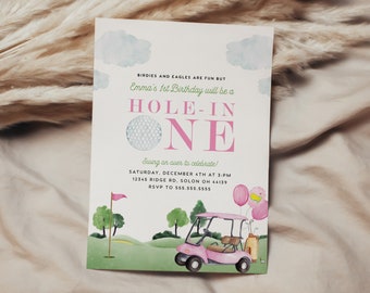 Girl Golf First Birthday Invitation: Hole-in-One Party (Digital Download)