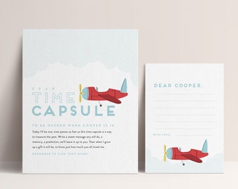 Airplane Birthday Time Capsule, Modern Plane Birthday, Airplane Party, Aviation, Editable Template, INSTANT DOWNLOAD