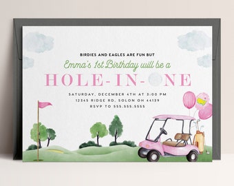 Girl Golf First Birthday Invitation: Hole-in-One Party (INSTANT DOWNLOAD)