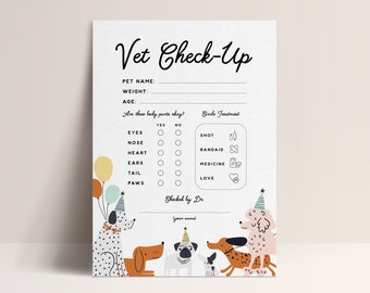 Vet Check Up Exam Sheet Pet Check-Up Dog Birthday Party Puppy Party Hospital  Puppy Party Corjl Template Instant Download