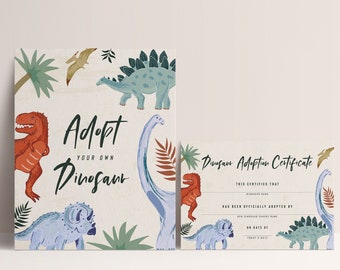 Dinosaur Birthday Adopt a Dinosaur Sign and Adoption Certificate | 8x10 Party Sign | Digital Download | Printable DIY