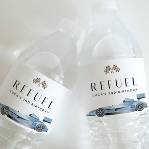 Blue Race Car Water Bottle Label: Birthday Party Template (Digital Download)