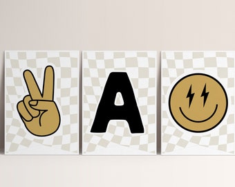 Modelo de banner de aniversário com rosto sorridente xadrez Adesivos de aniversário radicais Aniversário retrô Cara legal Modelo digital editável Corjl