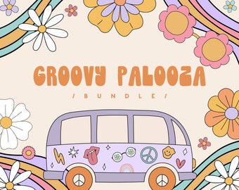Groovy Birthday Bundle, Retro Hippie Birthday Package, Hippie Vibe 70s Party Bundle, Editable Digital Corjl Templates, Instant Download