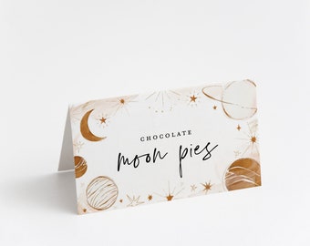 Editable Space Food Tents: Galaxy, Moon, Sun (Instant Download)