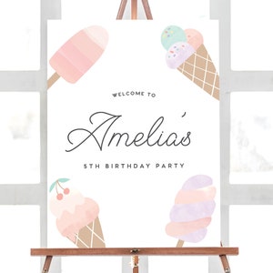 Ice Cream Birthday Welcome Sign: Girl Party Decorations (INSTANT DOWNLOAD)