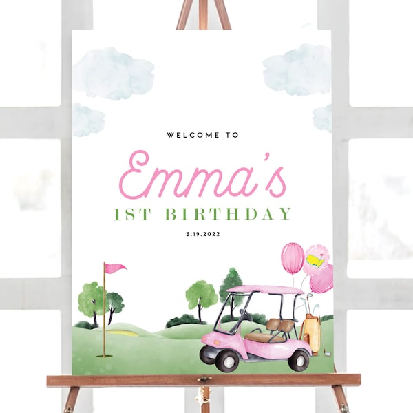 Girl Golf Birthday Welcome Sign, Hole in One Welcome Sign, Masters Golf Welcome Sign, Hole-in-One Party, EDITABLE Sign, INSTANT DOWNLOAD