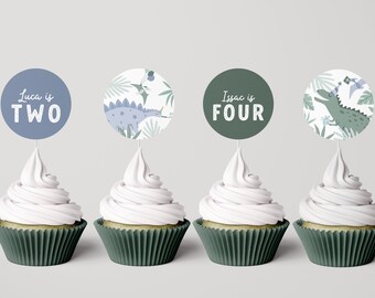 Editable Dinosaur Cupcake Toppers: Birthday Party Printables (Instant Download)
