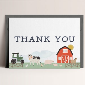 Bauernhof Geburtstag Dankeschön Kartenvorlage, moderne Bauernhof, Traktor, Bauernhof Tiere, Bauernhof Geburtstag, INSTANT DOWNLOAD