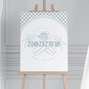 Surf Birthday Welcome Sign: Retro Surfboard Party (Digital Template)