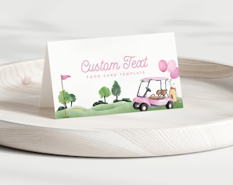 Girl Golf Birthday Food Tents: Pink Party Decor (Editable Digital Template)