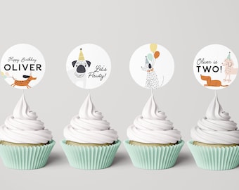 Dog Birthday Cupcake Toppers: Puppy Pawty Decorations (INSTANT DOWNLOAD)