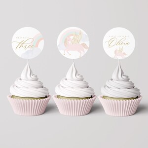 Unicorn Birthday Cupcake Toppers: Editable Rainbow Party (INSTANT DOWNLOAD)