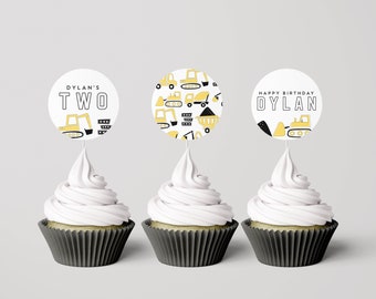 Construction Trucks Cupcake Toppers, Modern Construction Trucks Toppers, Minimalistic Construction Trucks, INSTANT DOWNLOAD