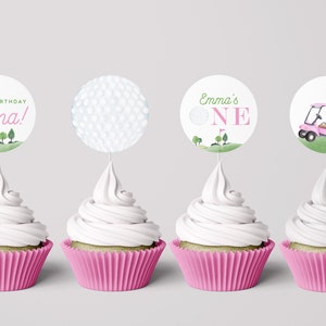 Editable Golf Birthday Toppers, Girl Golf Birthday, Hole-in-One Cupcake Toppers, INSTANT DOWNLOAD