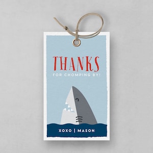 Shark Favor Tags, Shark Birthday, Shark Thank You Tag, Editable Digital Template, INSTANT DOWNLOAD