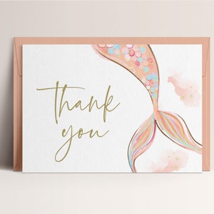 Watercolor Mermaid Thank You Card: Modern Minimalist Design (INSTANT DOWNLOAD)