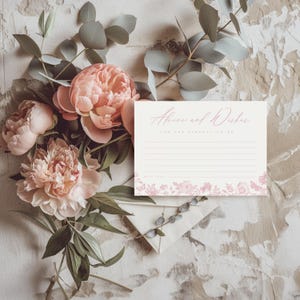 Babyparty Ratschläge Karte, Blush rosa Babyparty, elegante Chinoiserie rosa Spitze Blumenmädchen Baby, druckbare bearbeitbare Vorlage Download
