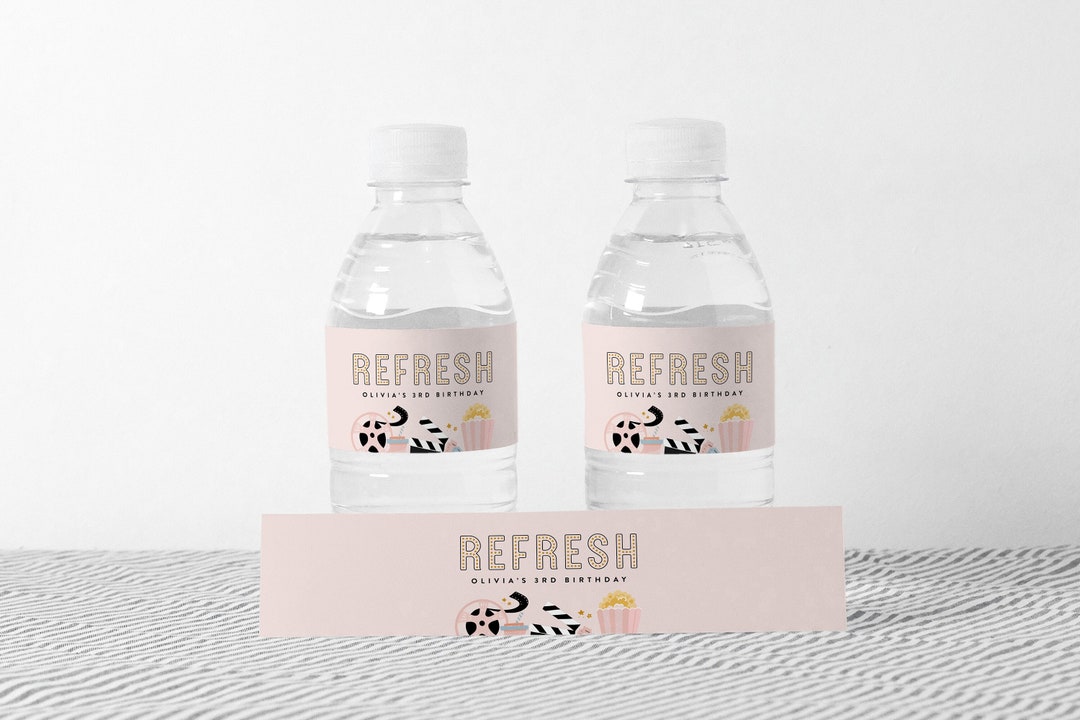 Movie Party Water Bottle Label Movie Night Birthday Editable - Etsy