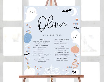 Halloween Birthday Milestone Board: Spooky Stats, First Birthday (Instant Download)