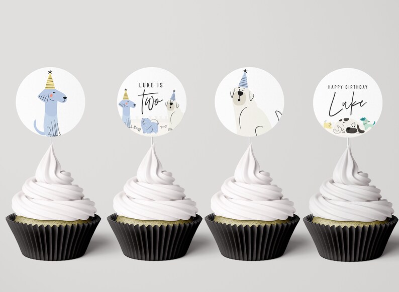 Dog Theme Birthday Cupcake Toppers Puppy Pawty Boy Birthday - Etsy