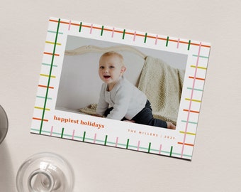 Karierte Foto Weihnachtskarte Vorlage: Moderne Weihnachtskarte (Digitaler Sofort Download)