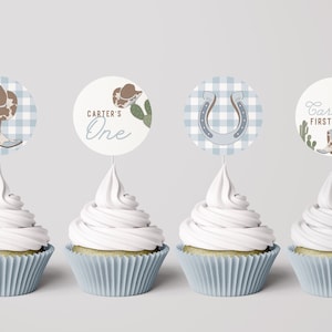 Editable Rodeo Cupcake Topper Template, Cowboy Birthday Toppers, First Rodeo Wild West Ranch Template Instant Download