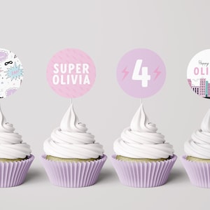 Girl Superhero Cupcake Toppers Girl Modern Superhero Birthday Party Girl Power Superhero Theme Digital Editable Template INSTANT DOWNLOAD
