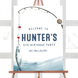 Fishing Birthday Welcome Sign,  O-fish-ally, The Big ONE, Editable Party Welcome Sign, Reel in the Fun, INSTANT DOWNLOAD