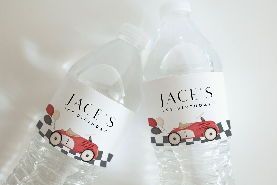 Saltstick Label Vintage Red Race Car Water Label, Race Car Water Bottle Label, Fast One ...