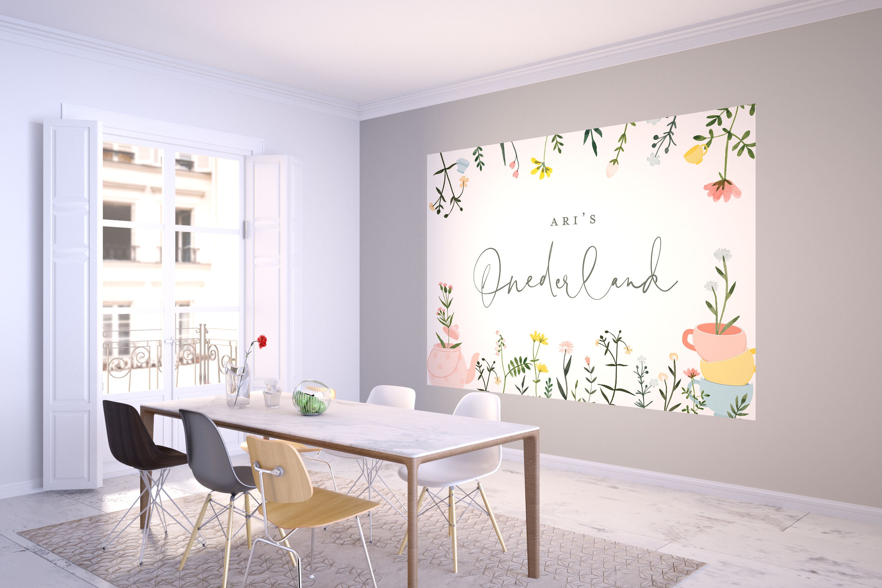 Onederland Birthday Backdrop Garden Party Tea Party Garden Tea Party Onederland Decorations Banner Wildflowers INSTANT