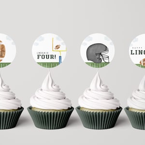 Football Birthday Cupcake Toppers: Editable Party Decor (INSTANT DOWNLOAD)