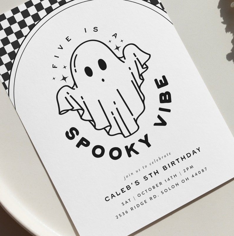 Five Spooky Vibe Halloween Ghost 5th Birthday Party Invitation Retro Spooky Ghost Birthday Editable Téléchargement numérique image 4