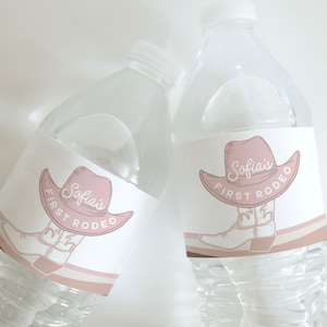 First Rodeo Water Bottle Label: Cowgirl Birthday Party (Editable Template)