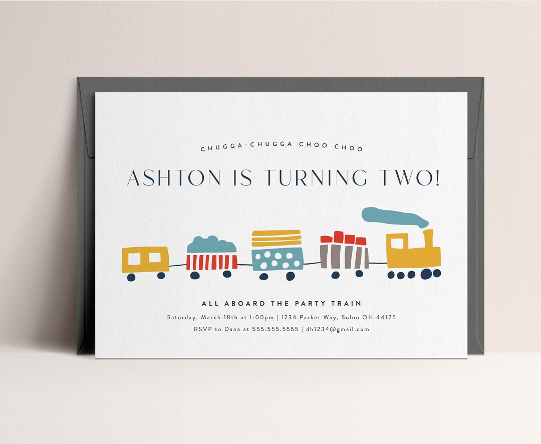 Train Invitation Template Modern Train Birthday Minimalistic Train