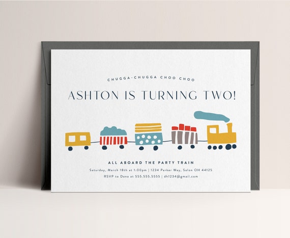 Modern Train Birthday Invitation: Minimalist Party Theme (Digital Template)