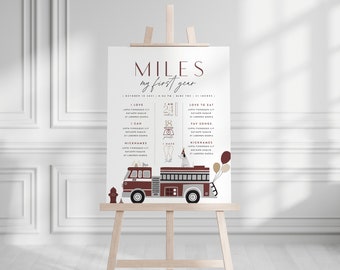 Editable Fire Truck Milestone Board Fire Engine Fire Truck Birthday Party Fire Truck Editable Digital Template Instant Download