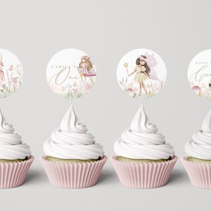 Fairy Cupcake Toppers Template, Editable Fairy Garden Toppers, Fairy Birthday Party Topper, Printable Digital Instant Download