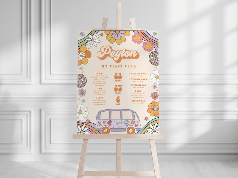 Groovy Birthday Party Sign Template Retro Festival Birthday Flower Hippie Party Vibe 70s Party Editable Digital Template Instant Download image 4