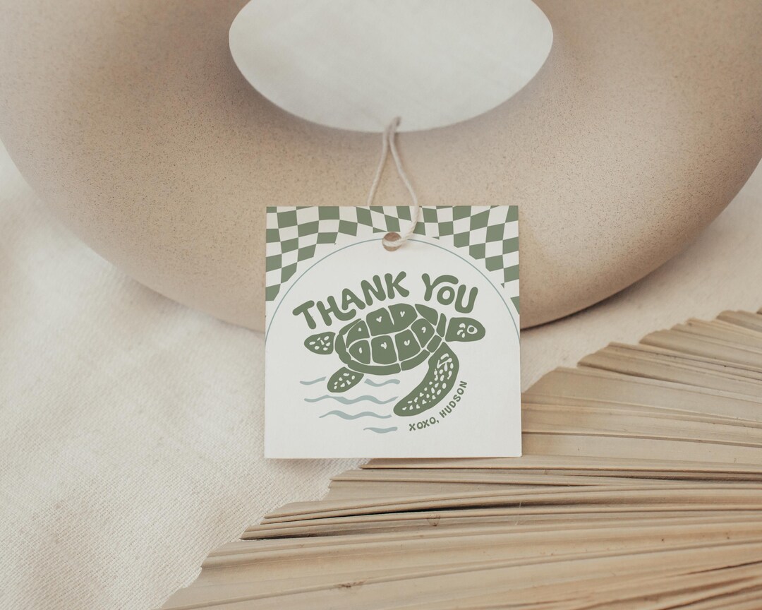 Doodle Turtle Favor Tags: Retro Checkered Birthday Template (2x2 ...