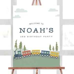 Editable Train Birthday Welcome Sign, Modern Train Welcome Poster, INSTANT DOWNLOAD