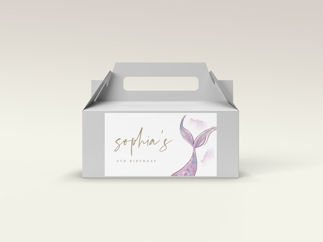 Mermaid Gable Box Favor Label: Watercolor Birthday Decorations (INSTANT ...