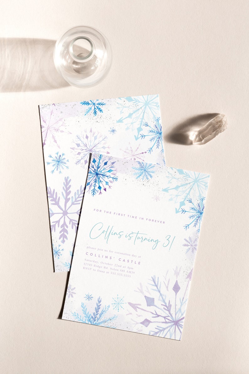 Modern Winter Birthday Invitation Winter Wonderland Winter Princess Girl Birthday Invitation Editable Digital Template