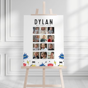 Superhero Birthday Photo Milestone Board: Modern Decorations (INSTANT DOWNLOAD)
