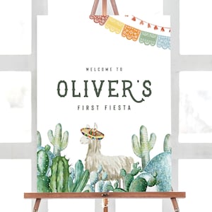 Editable First Fiesta Welcome Sign: Llama Cactus Decor (Instant Download)
