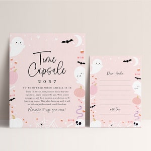Halloween Geburtstag Zeitkapsel, Pinker Geist, Spuk Eins, Zwei Spuk, Halloween Party, Mädchen Geburtstag, Bearbeitbare Vorlage, INSTANT DOWNLOAD