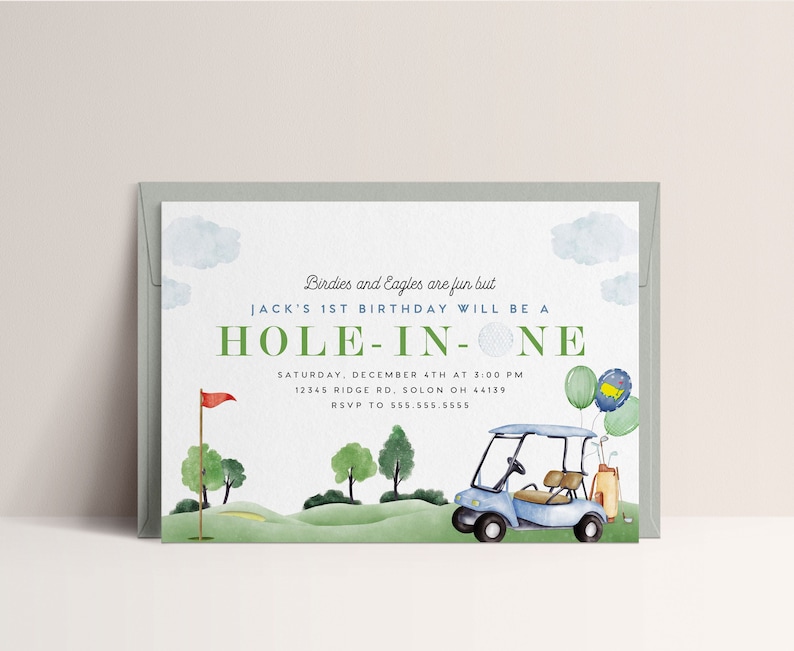 Golf First Birthday Invitation Hole in One Invitation - Etsy