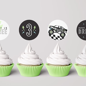 Monster Truck Birthday Toppers: Editable Party Stickers (Digital Download)