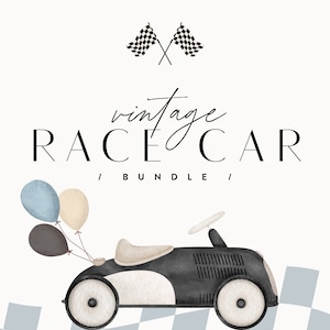Pacote de carros de corrida vintage, Fast One, Two Fast, Boy First Birthday Party Package Modelos digitais editáveis de Corjl Download instantâneo