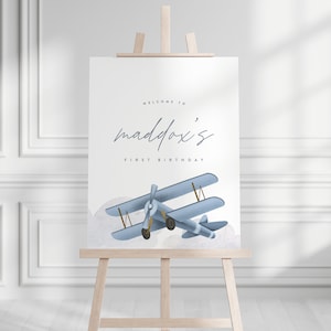 Airplane Birthday Welcome Sign, Modern Plane Design, Vintage Airplane, Aviation, Editable Template, INSTANT DOWNLOAD
